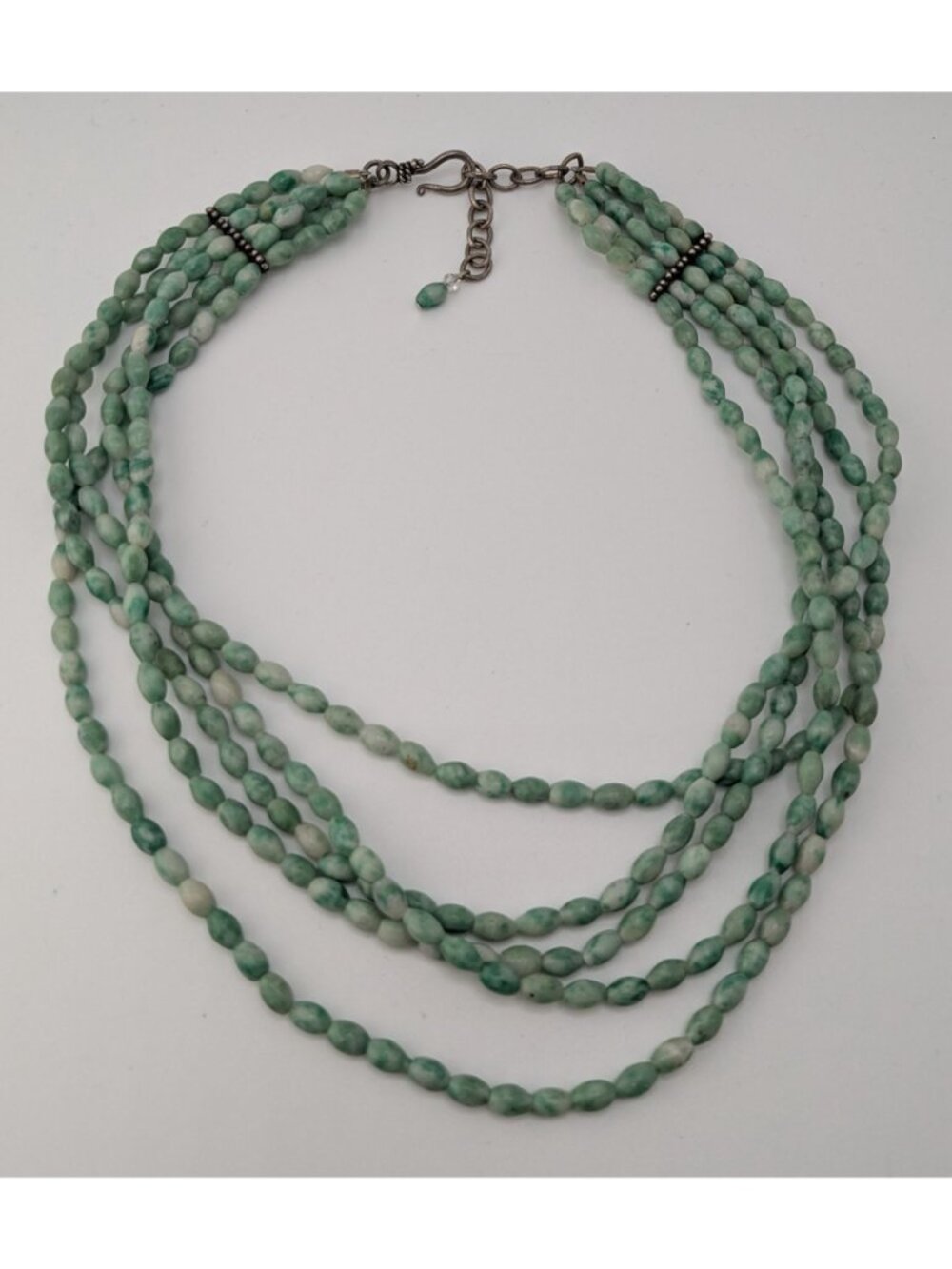 Vintage Layered Stone Necklace Green White Boho Chic Statement Multi Strand Jewe - Picture 6 of 6